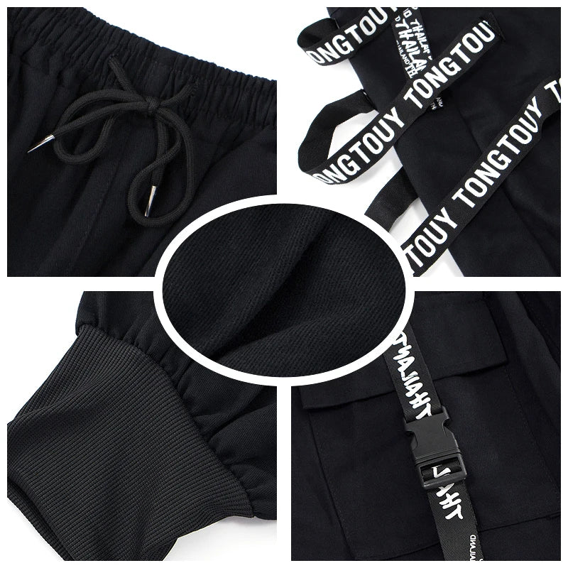 HOUZHOU Black Cargo Pants Men Joggers Cargos