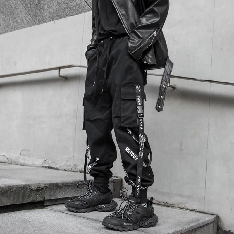 HOUZHOU Black Cargo Pants Men Joggers Cargos
