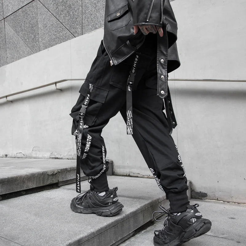 HOUZHOU Black Cargo Pants Men Joggers Cargos