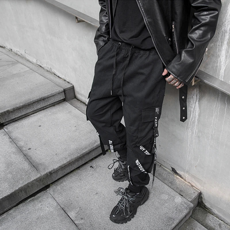 HOUZHOU Black Cargo Pants Men Joggers Cargos