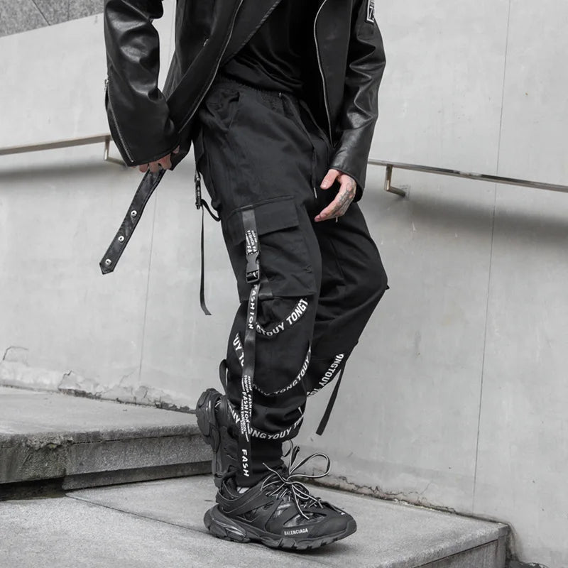 HOUZHOU Black Cargo Pants Men Joggers Cargos