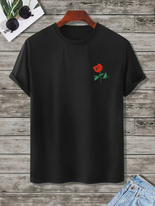 Rose Print T-Shirt Men's Casual